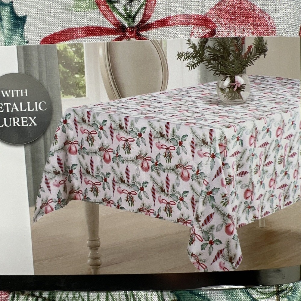 Colordrift‎ MERRY MISTLETOE Easy Care Christmas Tablecloth Metallic Lurex 60x120